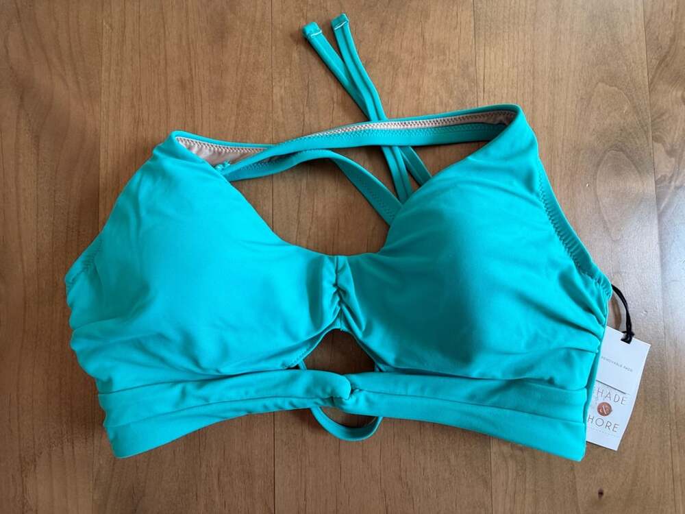 Shade & Shore Women's Twisted Keyhole Longline Bralette Bikini Top Teal Blue